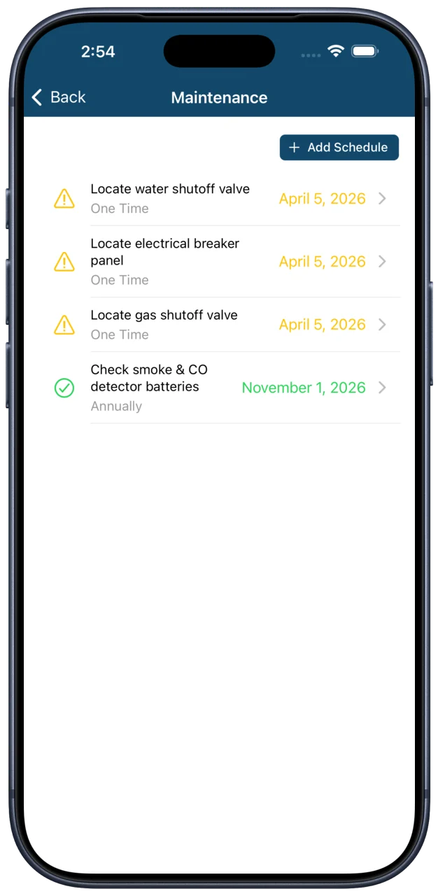 A list of upcoming home maintenance tasks